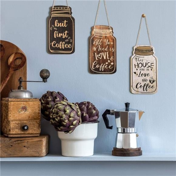 4 Pieces Wood Coffee Sign Decorative Rustic Wood Coffee Bar Sign Wall Hanging - Picture 5 of 6